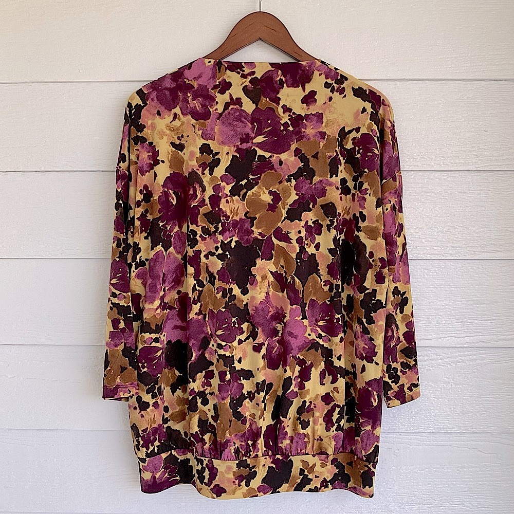 ANNE KLEIN Long-Sleeve V-Neck Burgundy Plum Gold Women’s Blouse Size XL - Picture 2 of 11